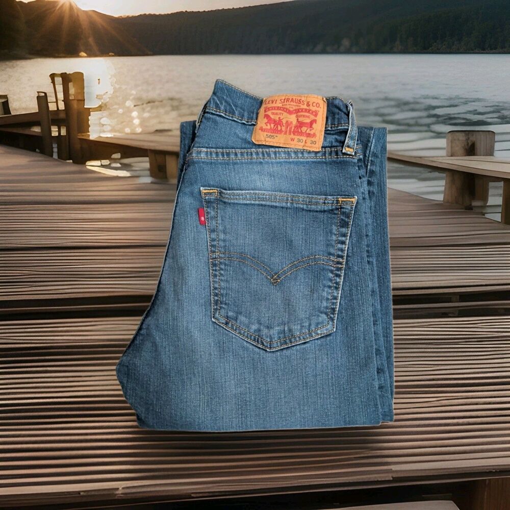 LEVI'S 505 DENIM BLUE JEANS TAPERED STRETCH MEDIUM WASH MENS SIZE 30X30 GUC